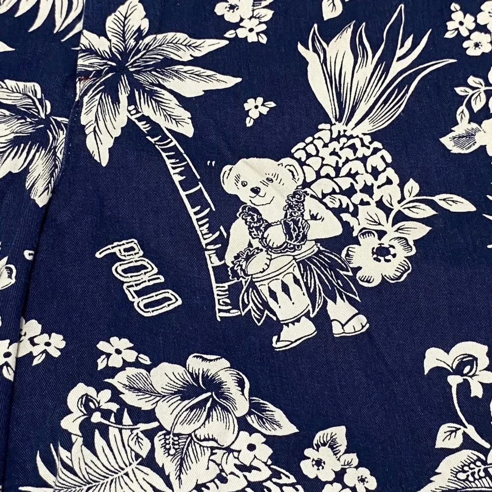 Polo Ralph Lauren Men Relaxed Fit Navy Aloha Bear Pineapple Print Shorts Size 42